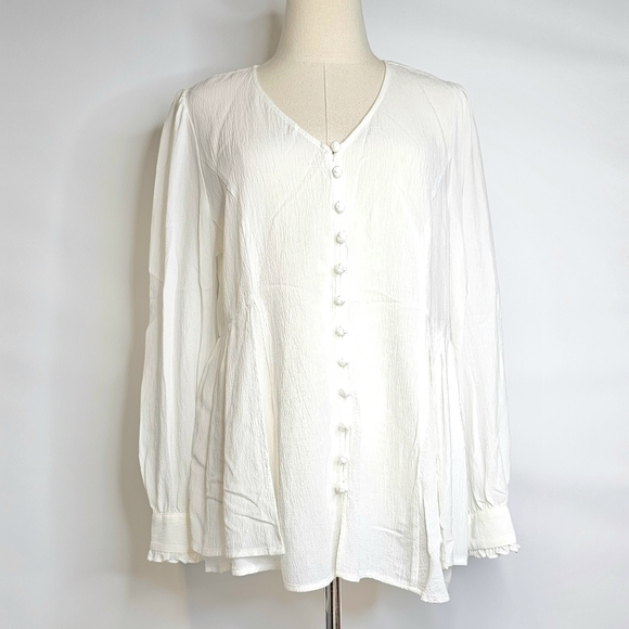 Soft Surroundings Small  Boho Crinkle Button Front Off White Long Sleeve Blouse - Picture 1 of 16